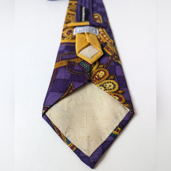 Versace Purple and Yellow Men's Tie - Picture 7 of 13